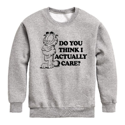 Boys' - Garfield - Do You Think I Actually Care Graphic Long Sleeve Fleece Sweatshirt