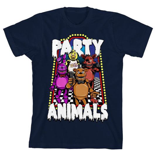 Five Nights At Freddy's Party Animals Youth Navy Crew Neck Short Sleeve T-shirt
