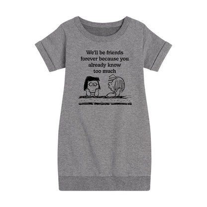 Girls' - Peanuts - Friends Forever Marcie And Patty Graphic Short Sleeve Fleece Dress