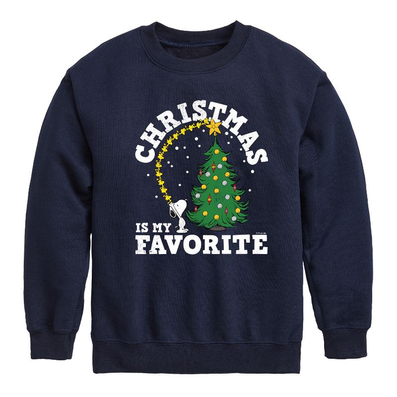 Boys' - Peanuts - Christmas Is My Favorite Graphic Long Sleeve Fleece Sweatshirt