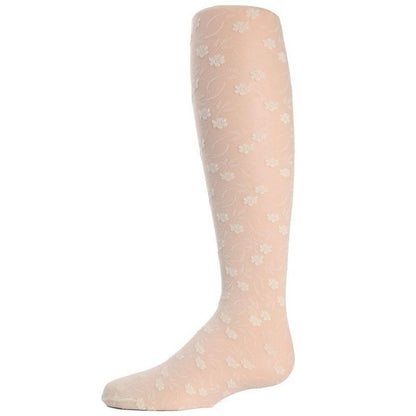 Memoi Sweet Blossoms Girls Sheer Floral Lace Pantyhose