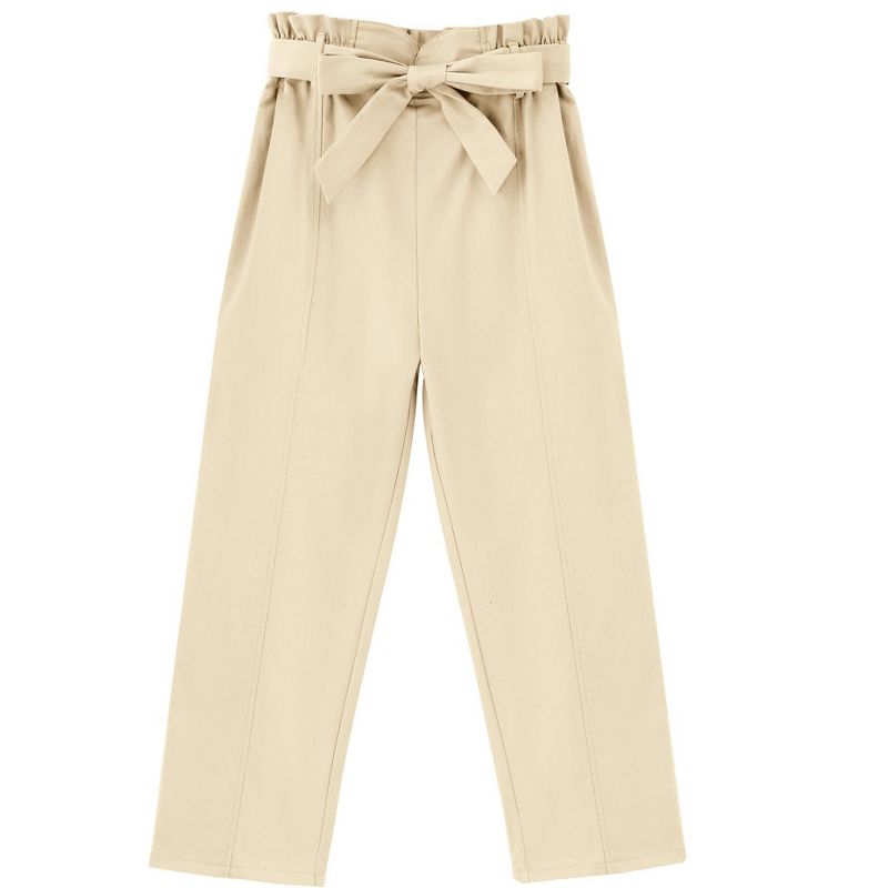 Girls High Waist Paperbag Pants Casual Fit Tapered Trousers with Pockets