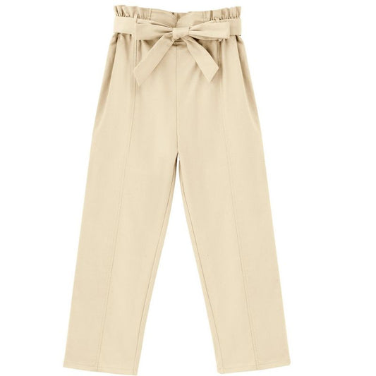 Girls High Waist Paperbag Pants Casual Fit Tapered Trousers with Pockets