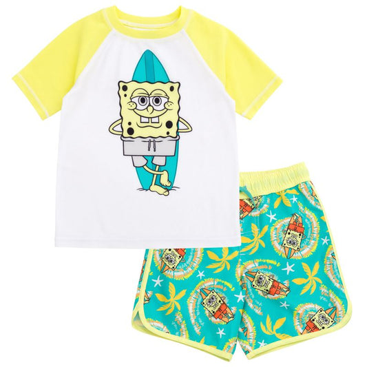 SpongeBob SquarePants Surfboard UPF 50+ Rash Guard and Swim Trunks Outfit Set