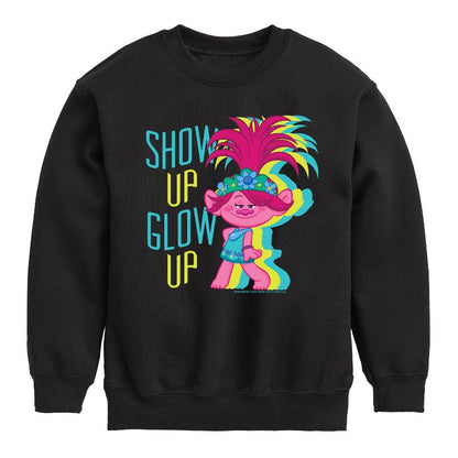Boys' - Trolls - Show Up Glow Up Poppy Graphic Long Sleeve Fleece Sweatshirt