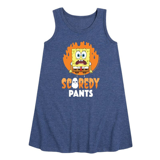 Girls' - SpongeBob SquarePants - SpongeBob Scaredy Pants Graphic Sleeveless Aline Dress