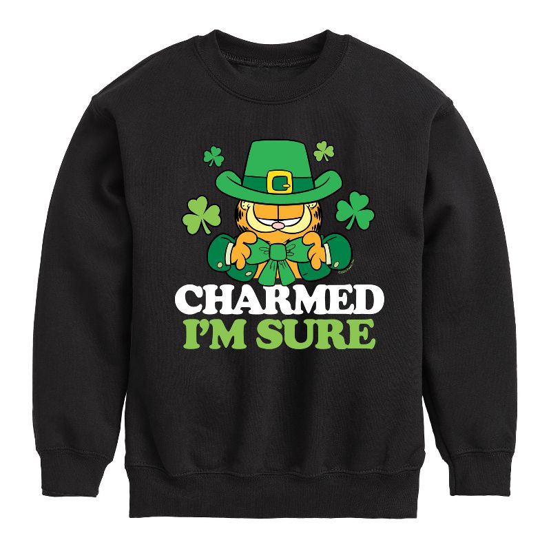 Boys' - Garfield - Charmed Im Sure Graphic Long Sleeve Fleece Sweatshirt