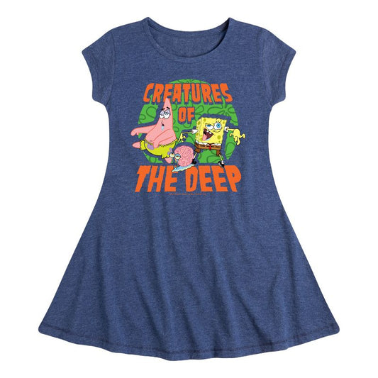 Girls' - SpongeBob SquarePants - Creatures Of The Deep Fit & Flair Cap Sleeve Dress