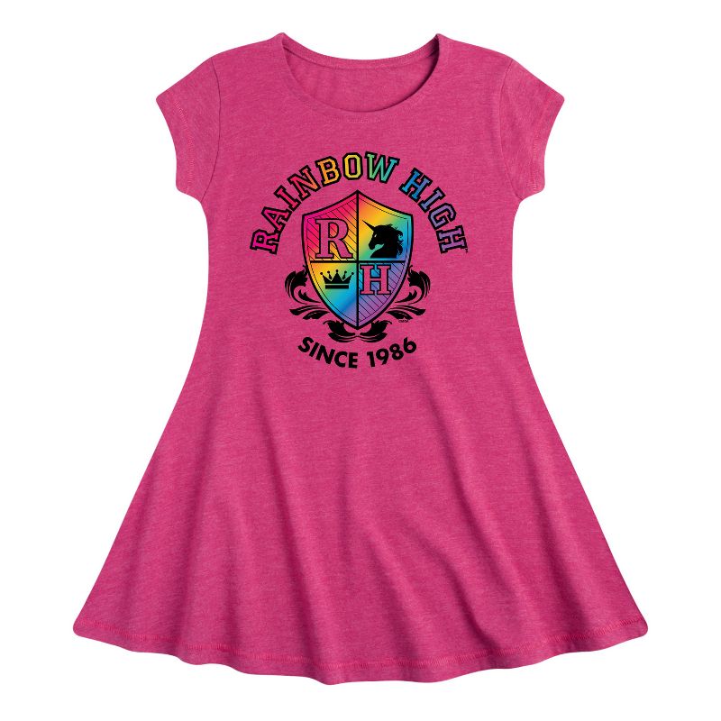 فستان للبنات - Rainbow High - School Crest Fit &amp; Flair بأكمام قصيرة