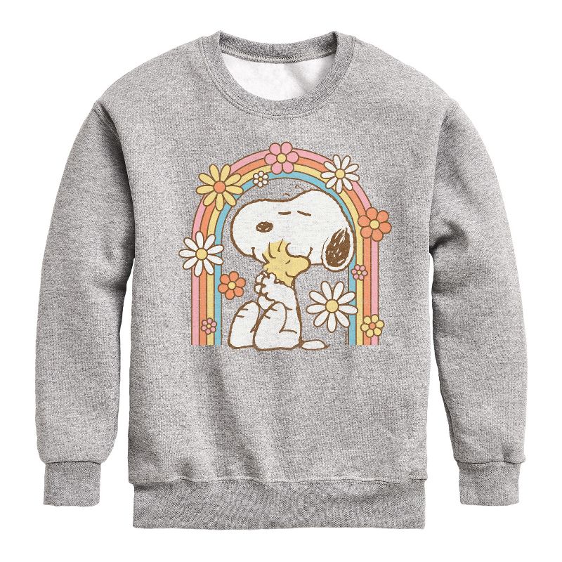 Boys' - Peanuts - Retro Flower Rainbow Graphic Long Sleeve Fleece Sweatshirt
