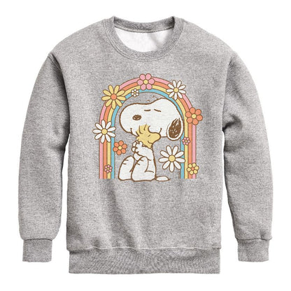 Boys' - Peanuts - Retro Flower Rainbow Graphic Long Sleeve Fleece Sweatshirt