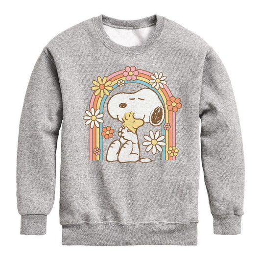 Boys' - Peanuts - Retro Flower Rainbow Graphic Long Sleeve Fleece Sweatshirt