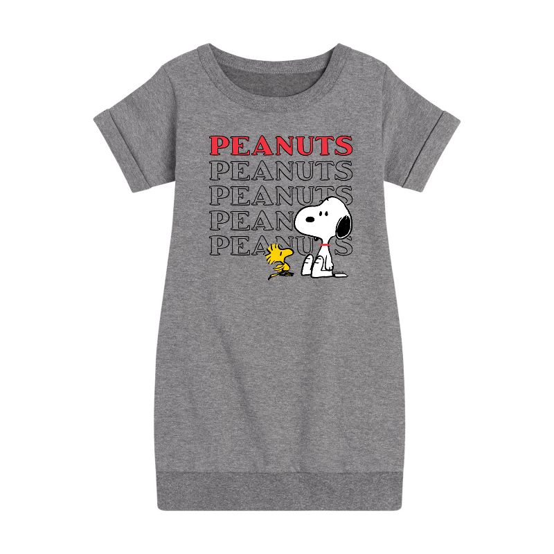 فستان سنوبي وودستوك الجرافيكي بأكمام قصيرة من الصوف للفتيات - Peanuts