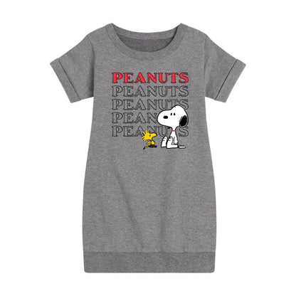 فستان سنوبي وودستوك الجرافيكي بأكمام قصيرة من الصوف للفتيات - Peanuts