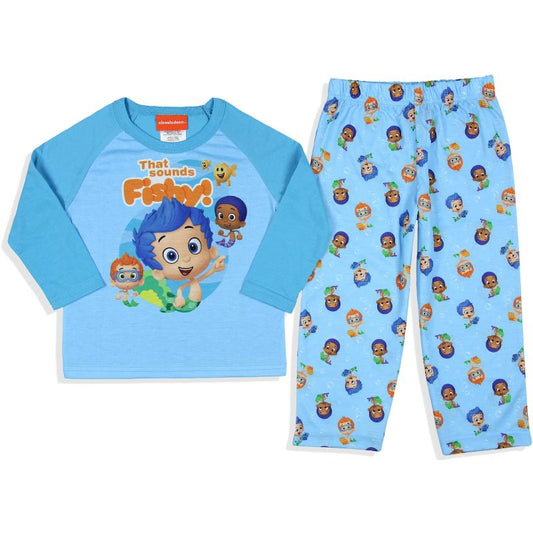 طقم بيجامة نوم بطبعة Bubble Guppies That Sounds Fishy للأولاد الصغار من Nickelodeon، فيروزي