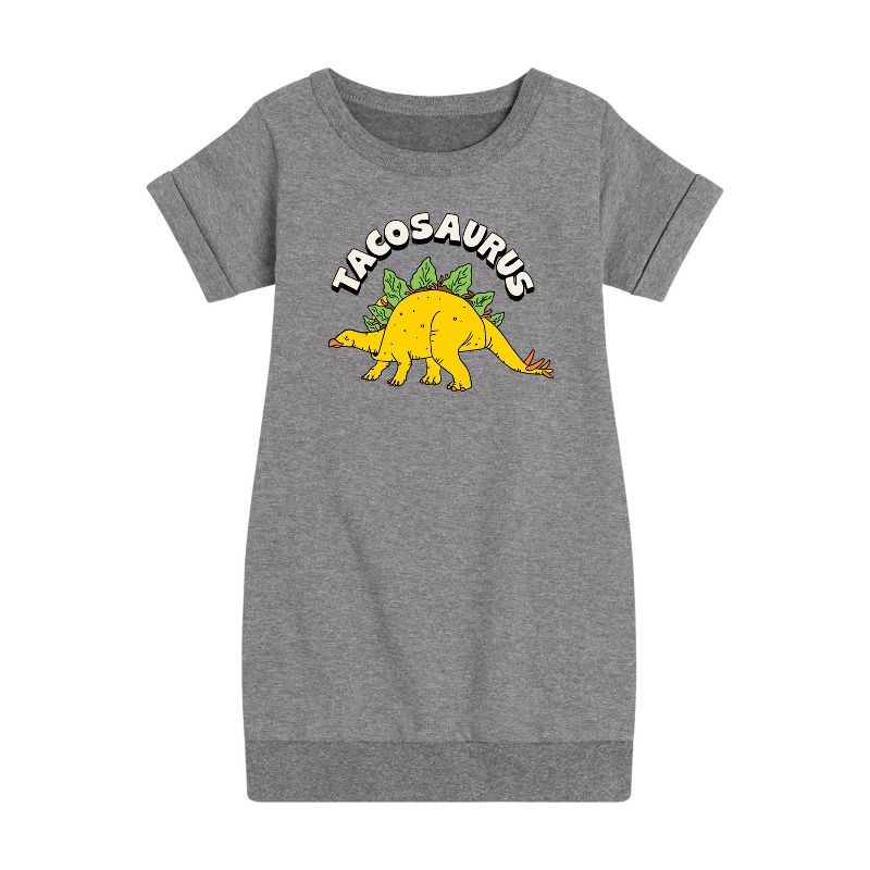 Girls' - Instant Message - Tacosaurus Graphic Short Sleeve Fleece Dress