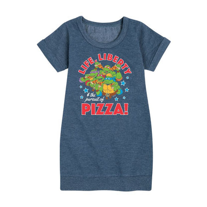 Girls' - Teenage Mutant Ninja Turtles - Life Liberty Pursuit Of Pizza Graphic Short Sleeve Fleece Dress