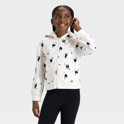 سويت شيرت بغطاء رأس من الصوف بسحاب للفتيات بتصميم قطة الهالوين - Cat &amp; Jack™ كريمي