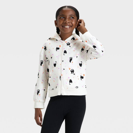 سويت شيرت بغطاء رأس من الصوف بسحاب للفتيات بتصميم قطة الهالوين - Cat &amp; Jack™ كريمي