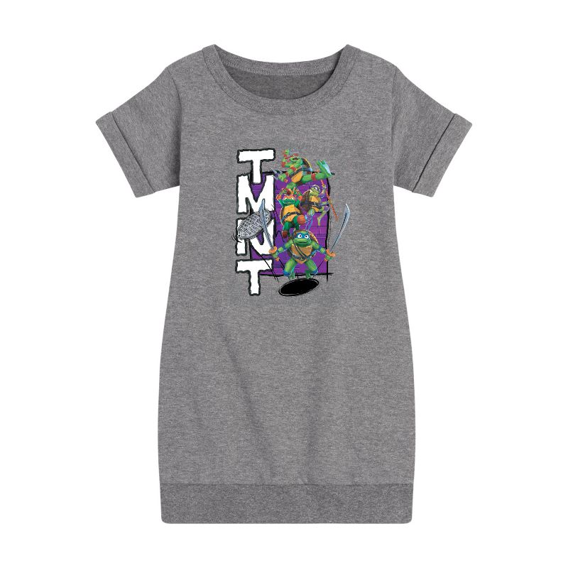 فستان بناتي من الصوف بأكمام قصيرة مطبوع عليه رسومات سلاحف النينجا - دوناتيلو، رافائيل، ليوناردو، ومايكل أنجلو