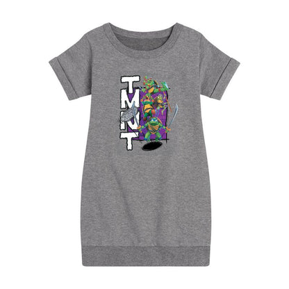 فستان بناتي من الصوف بأكمام قصيرة مطبوع عليه رسومات سلاحف النينجا - دوناتيلو، رافائيل، ليوناردو، ومايكل أنجلو