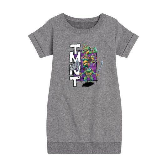 فستان بناتي من الصوف بأكمام قصيرة مطبوع عليه رسومات سلاحف النينجا - دوناتيلو، رافائيل، ليوناردو، ومايكل أنجلو