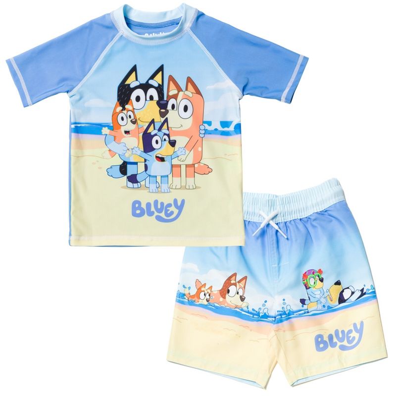 طقم ملابس للأطفال الصغار من Bluey UPF 50+، سترة واقية من الطفح الجلدي وسروال سباحة