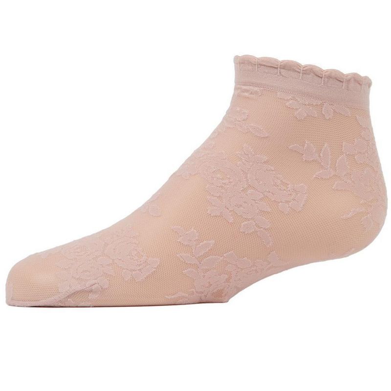 Memoi Botanic Sheer Girls Floral Embroidered Anklet Socks