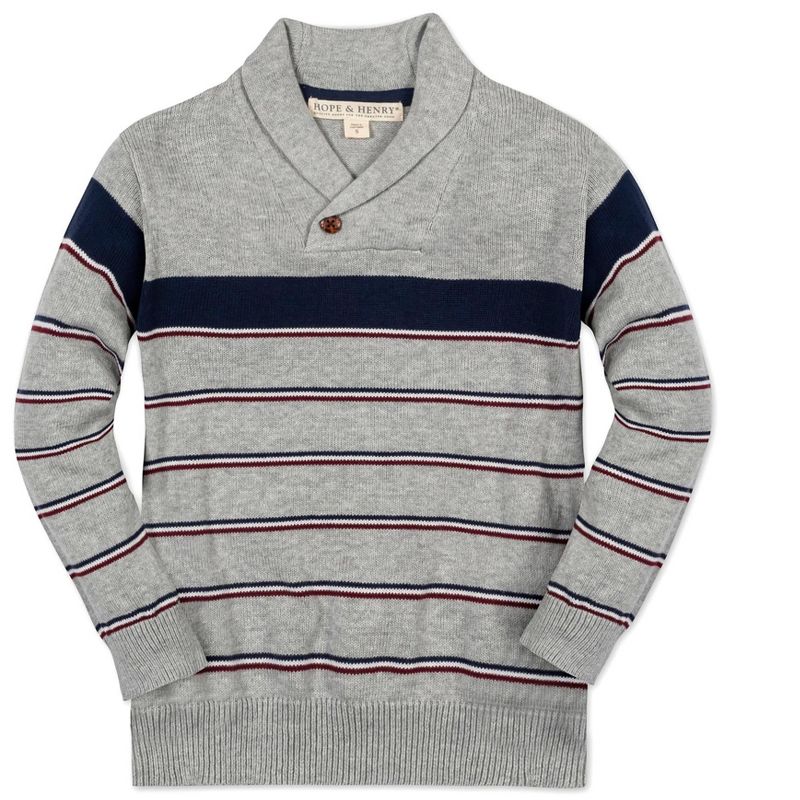 Hope & Henry Boys'  Long Sleeve Shawl Collar Sweater with Engineered Stripe, Kids