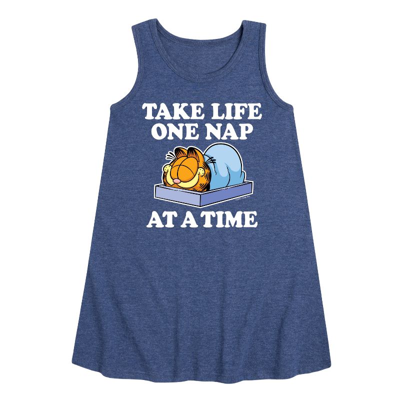 Girls' - Garfield - Take Life One Nap Graphic Sleeveless Aline Dress