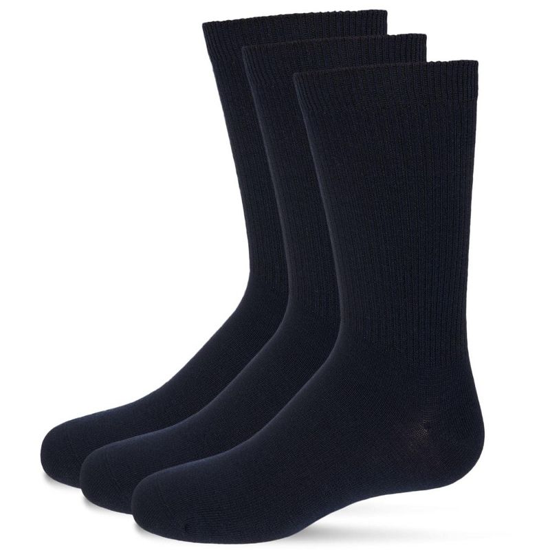 Memoi Boys' 3 Pair Pack Thin Ribbed Cotton Blend Crew Socks