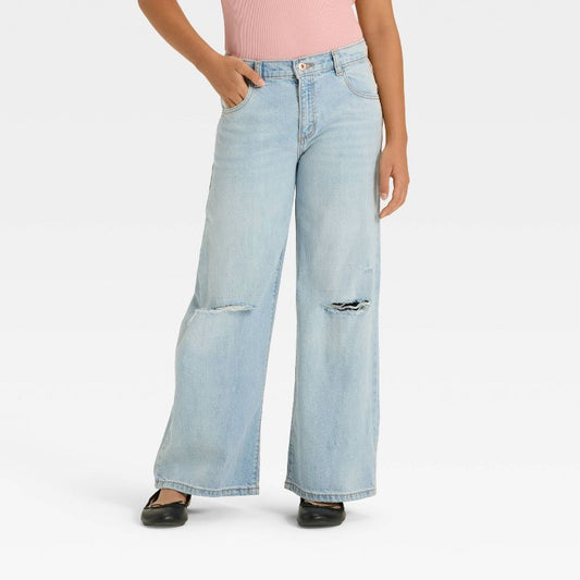 Girls' Mid-Rise Loose Slouchy Wide Leg Jeans - art class™