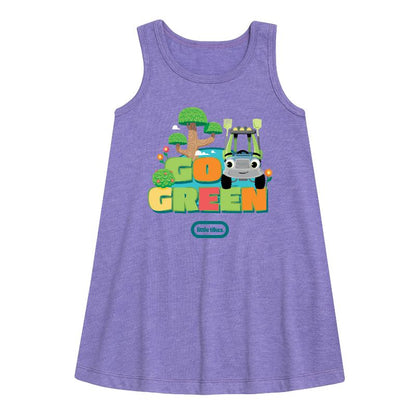 فستان "Go Green" بدون أكمام برسومات جرافيكية للبنات - ليتل تايكس