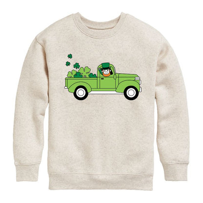 Boys' - Instant Message - St. Patrick's Day Leprechaun Truck Delivering Luck Graphic Long Sleeve Fleece Sweatshirt