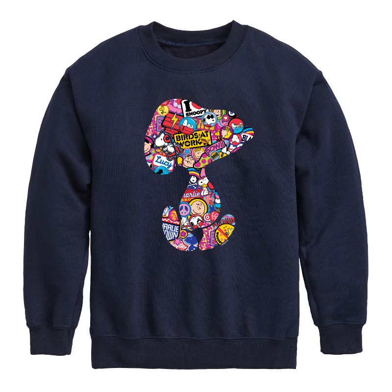 Boys' - Peanuts - Snoopy Silhouette Pattern Graphic Long Sleeve Fleece Sweatshirt