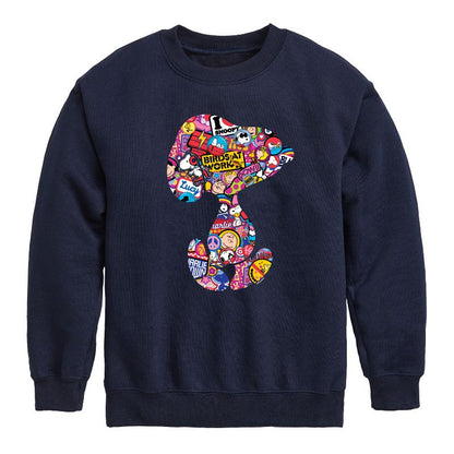 Boys' - Peanuts - Snoopy Silhouette Pattern Graphic Long Sleeve Fleece Sweatshirt