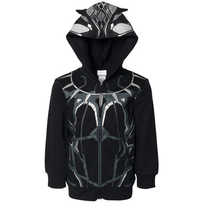 سترة بغطاء رأس من الصوف بسحاب من Marvel Avengers Black Panther Cosplay للأطفال الصغار