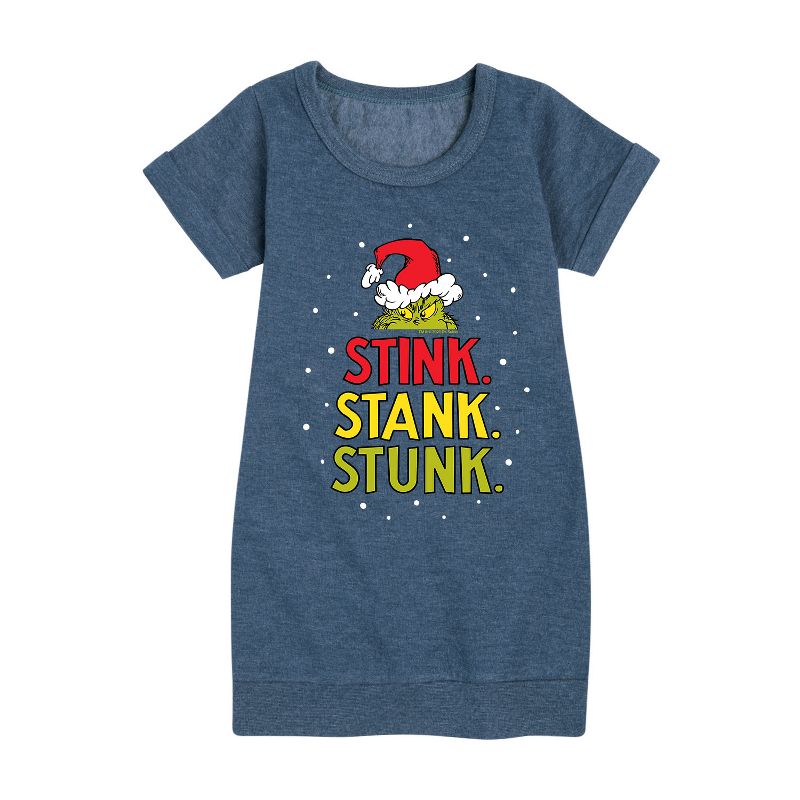 Girls' - Dr. Seuss - The Grinch Stink Stank Stunk Graphic Short Sleeve Fleece Dress
