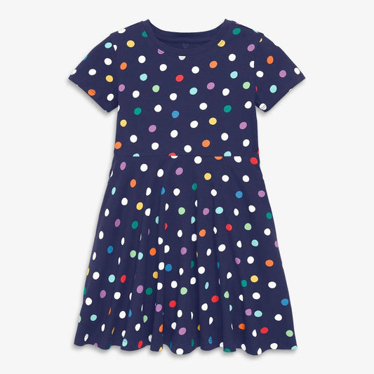 Primary Kids Twirly Dress in Rainbow Confetti Dots
