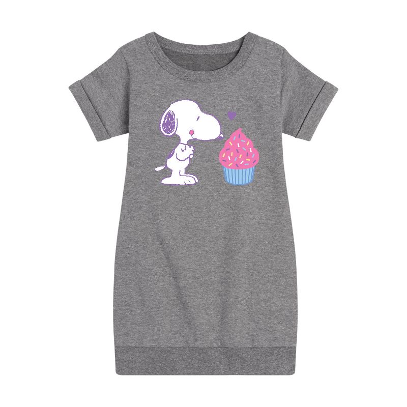 Girls' - Peanuts - Snoopy Heart Cupcake Graphic Short Sleeve Fleece Dress