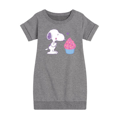 Girls' - Peanuts - Snoopy Heart Cupcake Graphic Short Sleeve Fleece Dress