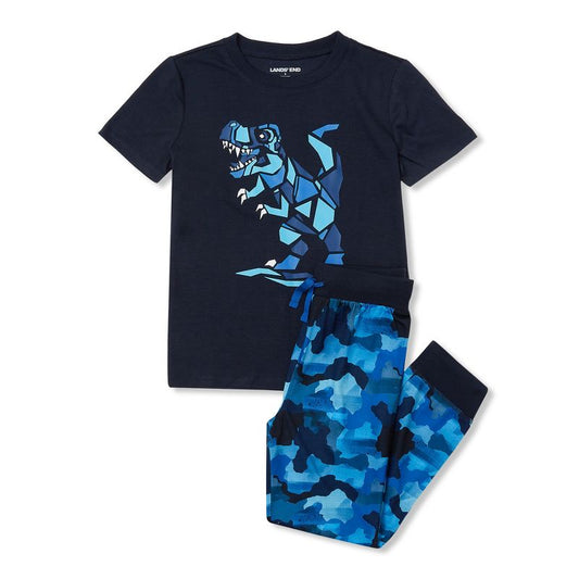 Lands' End Kids Short Sleeve Top and Jogger Bottom Pajama Set