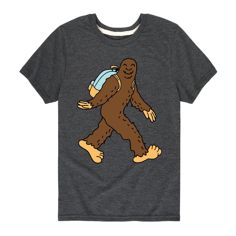 تي شيرت ساسكواتش برسومات جرافيكية بأكمام قصيرة وحقيبة ظهر للأولاد - رسالة فورية