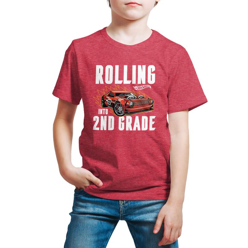 تي شيرت جرافيكي بأكمام قصيرة للأولاد من Hot Wheels - Rolling Into 2nd Grade