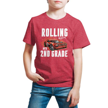 تي شيرت جرافيكي بأكمام قصيرة للأولاد من Hot Wheels - Rolling Into 2nd Grade