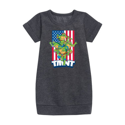 فستان بناتي من سلاحف النينجا المراهقة المتحولة - سلاحف الولايات المتحدة الأمريكية - فستان من الصوف بأكمام قصيرة
