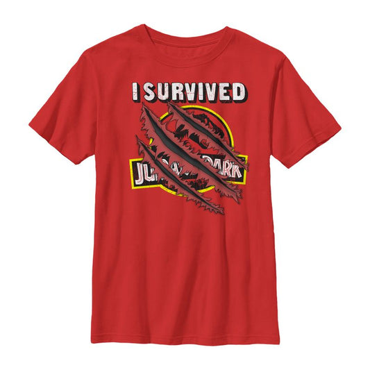 Boy's Jurassic Park I Survived The Island, Raptor Claw Tear T-Shirt