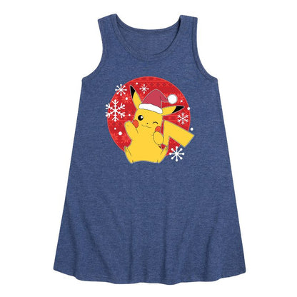 Girls' - Pokémon - Pikachu Santa Hat Graphic Sleeveless Aline Dress
