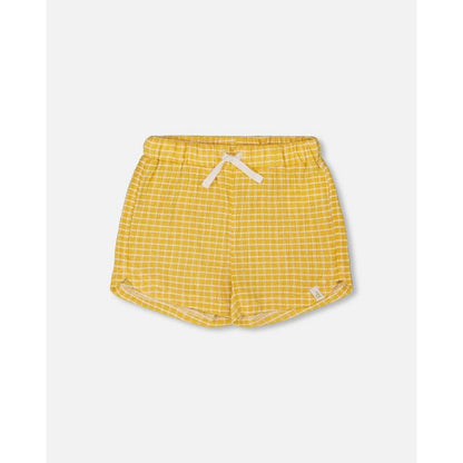 Deux par Deux Girl Crinkle Short شاحب أصفر وأبيض