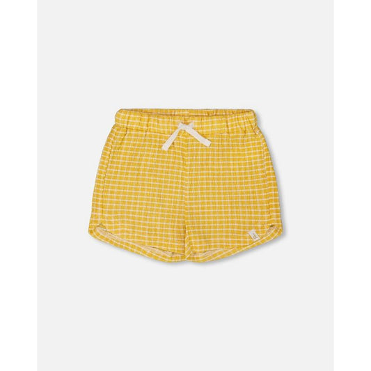 Deux par Deux Girl Crinkle Short شاحب أصفر وأبيض